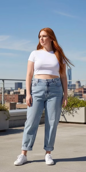 Jeans Old Navy mujer talla grande corte recto estilo mom nevado