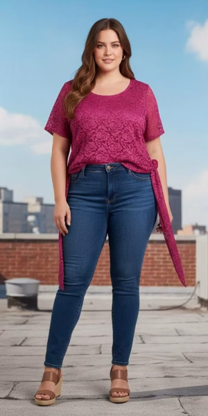 Blusa fucsia encaje mujer Perceptions Woman talla grande