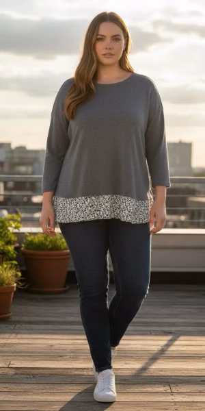 Suéter gris invertido mujer marca Simple talla grande