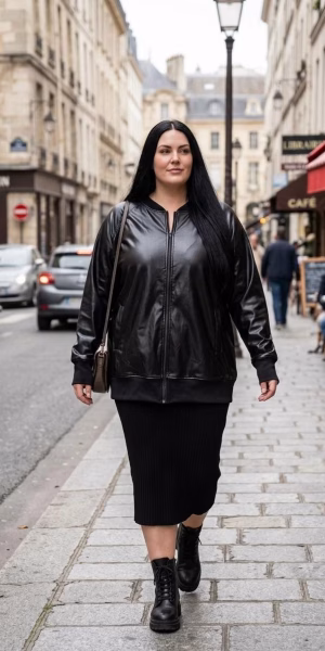 Chaqueta bomber mujer talla grande eco cuero negra 3XL