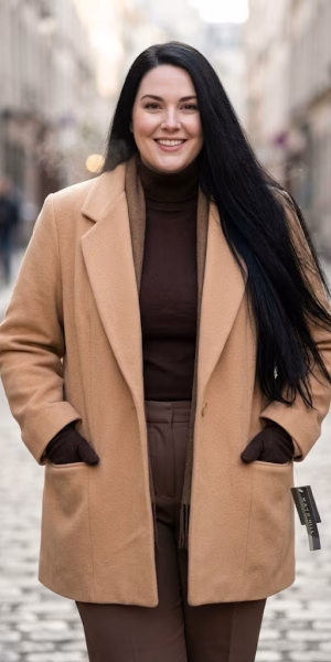 Abrigo mujer talla grande beige Kate Hill 2XL elegante y abrigado