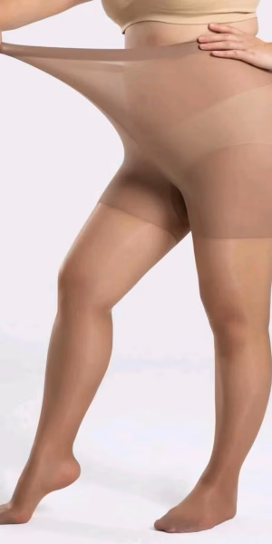 Panty nailon mujer talla grande negro y beige 200 denier